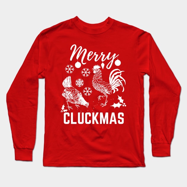 Merry Cluckmas Funny Christmas Chicken Vintage Pajama Gift For Family Long Sleeve T-Shirt by Famgift